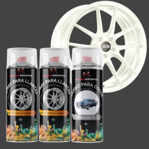 Pack Spray pintura para llantas en color Blanco Puro x2unid. (400ml) + Spray Barniz Brillante Transparente x1unid.