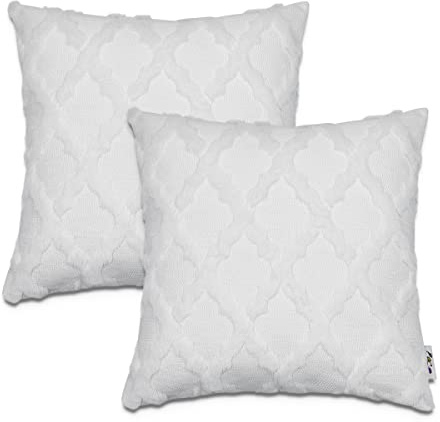 Paco Home Kissenbezug Deko Kissenhülle Bezug Kissenbezüge Zierkissen 2er Set Sofa Zierkissen Wohnzimmer Blätter Skandi, Farbe:Weiß 1, Sets:2pcs-Set