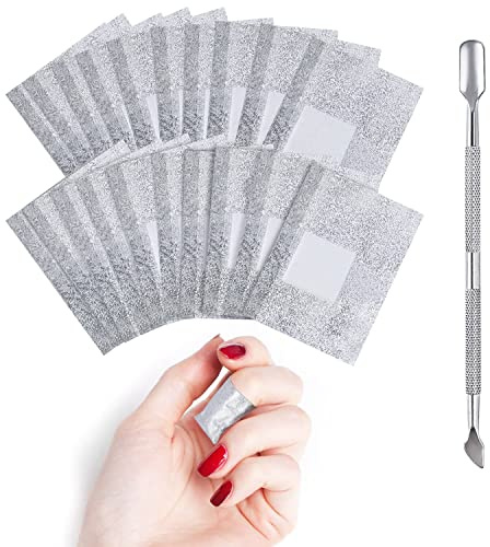 HUAXIYAN 200 Pcs Foil Nail Wraps Remover with 1Pcs Cuticle Pusher Nail Art Soak Off Gel Polish Acrylic Removal