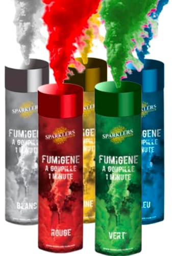 Lot de 5 Fumigènes a Main 1 MINUTE couleur - Déclenchement à Goupille, durée 60 secondes, fumigene couleur à tenir en Main - fumigene a main SPARKLERS CLUB® - LIVRAISON 24/48H (Multicouleur)