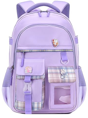 KEBEIXUAN Mochilas escolares lindas para niñas Mochilas de viaje estéticas ligeras para niñas Mochilas para niños de 6 a 12 años (Violeta-1)