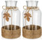 Briful Jarrones de Cristal de 20 cm de Alto Envueltos Con Cuerda de Yute - 2 Grandes Transparentes Con Hoja de Arce Realista para Decoración de Mesa
