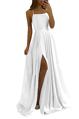 xxxiticat - Abito da sera da donna, elegante, abito da sposa, da principessa, da damigella d'onore, con scollo a V e spalle scoperte, , bianco, M