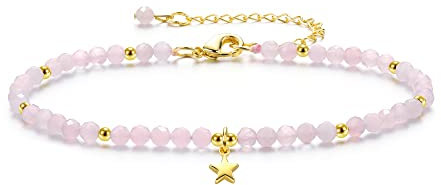 GEHECRST Damen Naturstein Armband Perlenarmband mit Kleine Stern Anhänger Edelstein Armband Glücksarmband Freundschaftsarmband Healing Reiki Energietherapie Glückbringen Geschenk Edelstein