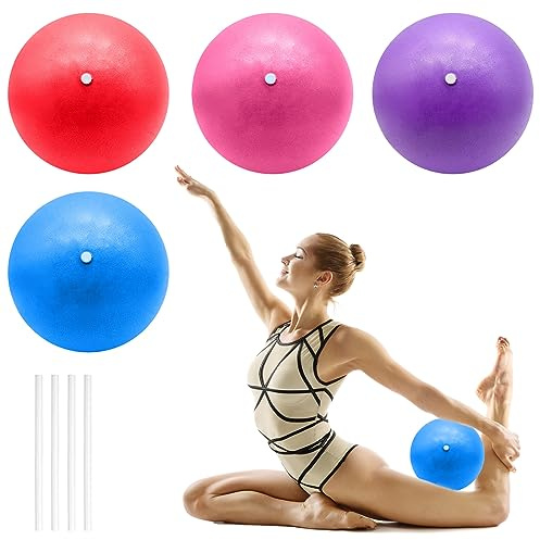 Nizirioo 4 Stück Gymnastikball Klein Pilates Ball 25cm, Stabilitätsball Ergonomisch mit Aufblasbarem Strohhalm Anti Burst Slip Resistant Bpa-Frei für Yoga Stabilität Übung Training Gym