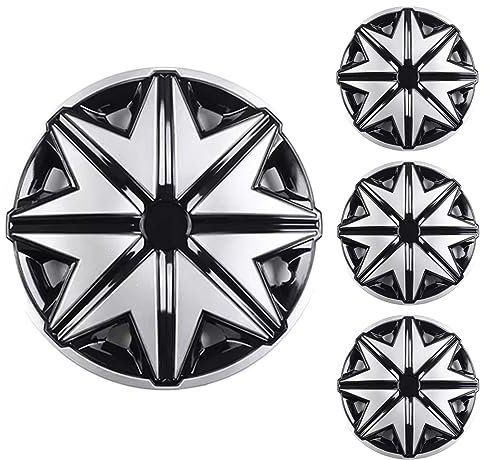 WOFDALY Nabenkappen Set 15 Zoll Radkappe, Dekorative Radzierblende Für Den Außenbereich, Autozubehör,Silver Black