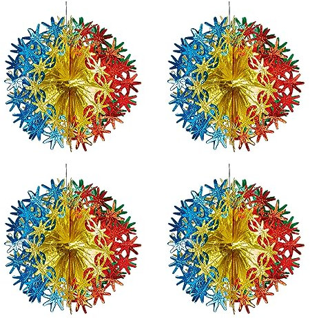 Foil Ceiling Decorations Multi Colour Christmas 2 Tone - Set 4 30cm Balls Christmas Decorations