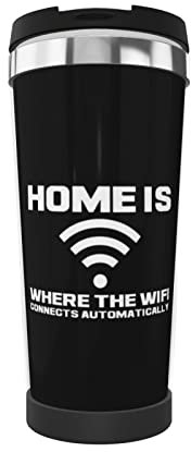 FJAUOQ Home is Where The WiFi Connects Heat Preservation Cup with Cover Stainless Steel Vacuum Heat Preservation Water Coffee Cup Rotator is Suitable for Office and Car Use