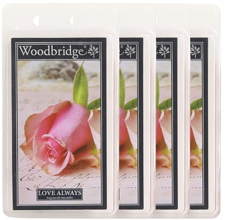 Woodbridge Duftwachs Set Love Always (4X) | Rosen Duft | Bis zu 8h Duftdauer je Melt | Für Duftlampen & Wachswärmer | Hochwertiges Paraffinwachs | Raumduft für Zuhause & Büro