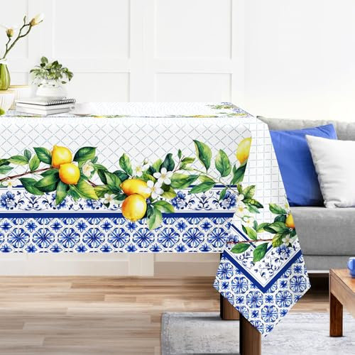 Arquiel Tischdecke Rechteckige Zitrone, Zitrone Tischtuch Wasserabweisend StrapazierfäHiges Aquarell, Abwischbar Tischdeck FüR Abendessen, KüChe, Hochzeit, Drinnen, FrüHling/Sommer(152 x 264 cm)