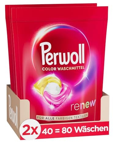 Perwoll Renew Caps Color Waschmittel 80 (2 x 40 Wäschen), All-in-1 Waschmittel Caps reinigen sanft und erneuern Farben & Fasern, für alle farbigen Textilien, mit Dreifach-Renew-Technologie