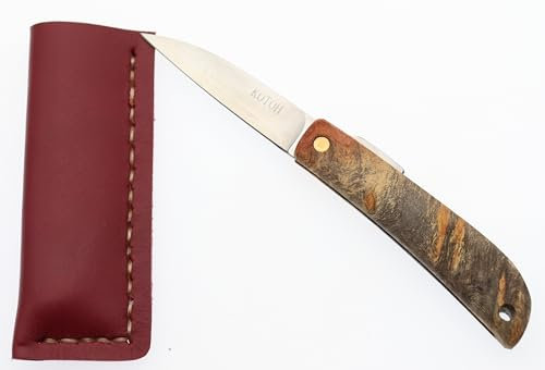 Couteau de Poche Pliant Japonais Fait à la Main au Japon par Mr KOTOH Acier Inoxydable VG-10 Manche Bois Couteaux Artisanal Mécanisme de Verrouillage par Friction (Bois Paddock)