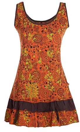 Vishes - Alternative Bekleidung - Damen Lagen-Look Jersey-Tunika Sommerkleid Träger-Kleid orange 42