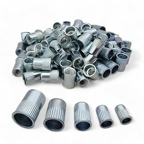 100 Pack M4 Steel Rivnuts Counter Sunk Knurled Open Head Nutsert Rivet Nut