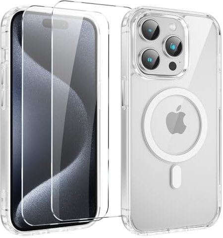 Yoedge Magnética Funda para iPhone 13 Pro MAX 6.7’’ con 2 Piezas Cristal Templado Protector Pantalla, Transparente Carcasa Compatible con MagSaf, Antigolpes TPU Silicona Case para iPhone 13 Pro MAX