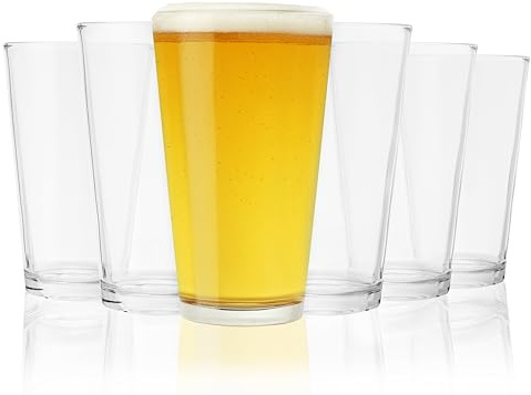 TRUE Pint Beer Glasses, Professional Grade Beer Pint Glasses, Multi Purpose Tumblers, Juice Water Cups, Kitchen Glassware, Home Bar, Set of 6, 16 oz