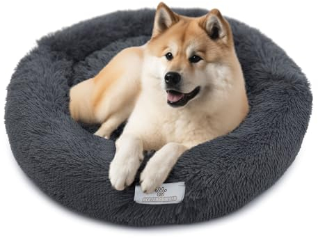 pfoten&nasen® Wolke 7 Hundebett XXL [Dunkelgrau, 120 cm] – Donut-Kissen für große Hunde – Waschbar & flauschig mit abnehmbarem Bezug