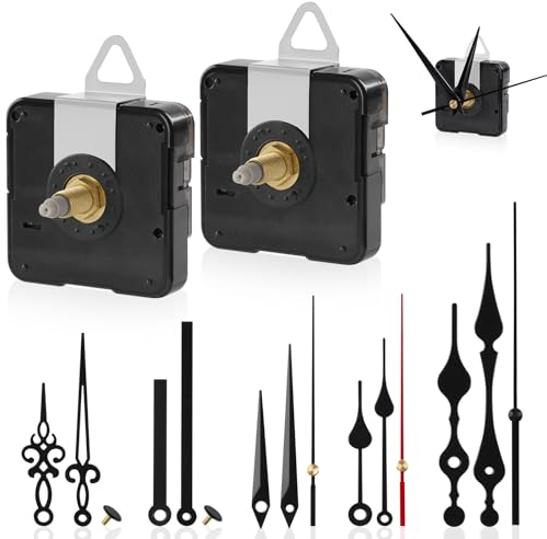 RichDeer 2 Stück Uhrwerk Lautloses Uhr Zubehör für DIY, Uhrwerk für Wanduhr mit 5-Set Uhrzeiger, Quarz Uhrenwerk Lautlos, für Wanduhr Reparatursatz, Gesamtschaftlänge von 0.87 Zoll (22mm)