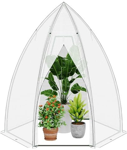 Ribelli Foliengewächshaus, Gewächshaus mit Tür, Tomatengewächshaus φ160 x 180 cm, Überwinterungszelt zur Anzucht, Winterfest PE-Gitterfolie, Gartenhaus für Pflanzen, Gemüse, Blumen, Weiß