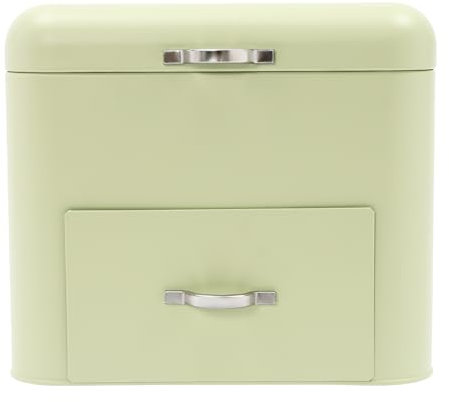 MEHOOSPVN Metal Bread Boxes, 2 Layer Iron Bread Storage Bin Kitchen Container with Top Lid and 2 Drawers Large Capacity Bread Fresh Keeper Organizer for Farmhouse Kitchen Counter, Green