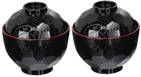 2 StüCk Miso-SuppenschüSseln, Traditionelle Japanische SchüSseln, Leichte ReisschüSseln Mit Deckel, Lebensmittelechter Kunststoff, Schwarze Und Rote Ramen-SchüSsel Zum Servieren Von Reisnudeln, Japani