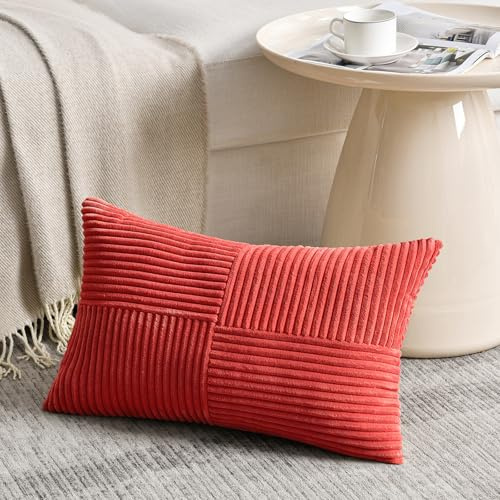 FDTERN 1 Stück Rot Kissenbezug 30x60 cm Weich Kordsamt Kissenbezüge Kissenhülle Dekokissenbezug Sofakissen Dekokissen Boho Deko für Sofa Schlafzimmer Wohnzimmer Balkon (Ohne Kissenfüllung)