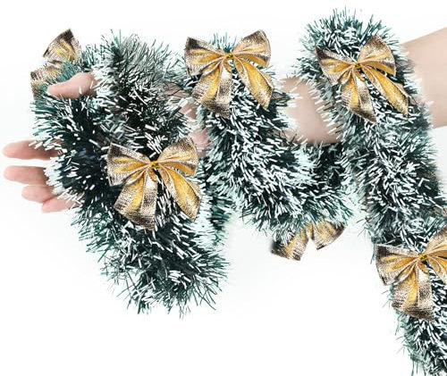 Weihnachtsgirlande, 2 Meter Girlande Weihnachten, Weihnachtsdeko Girlande, mit 6 PCS Schleife, Weihnachten Deko, Künstliche Tannen Girlande, Geeignet Christmas Garland für Treppe, Kamin und Party (B)