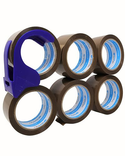 gws Verpackungs-Set mit robustem Büro/-Home Abroller und 6 Rollen braun zum Verpacken von Paketen - Hohe Klebekraft - Einfache Bedienung - Profi-Qualität