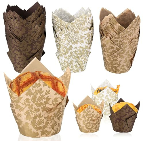 150x Tulpe Muffinförmchen Muffins Papierförmchen, Muffinform Cupcake Förmchen Cupcake Formen Papier, Muffin Backform Papier Backförmchen für Hochzeit Geburtstag Party (Druckstil)