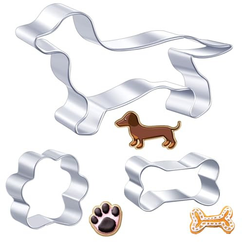 Yaryang 3er Set Hund Keksausstecher Ausstechformen aus Edelstahl Dackel Geschenke Hund Ausstecher zum Backen für Hunde Kekse oder Leckerlis Hundekekse Deko(Dackel, Hundekrallen, Knochen)