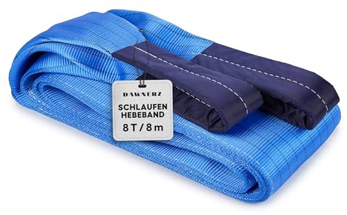 Dawnerz Schlaufen-Hebeband 8000 kg Direkt WLL, 8m - Schwerlast Hebegurt aus Polyester - Zweilagige Hebeschlinge mit Verstärkten Endschlaufen