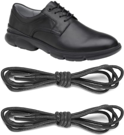 UamGlsob Lacets Fins Cirés 2mm pour Chaussures Oxford Habillées Hommes, Lacet Ronds Résistant pour Costume et Chaussures de Ville(Black,28Inch/70cm)