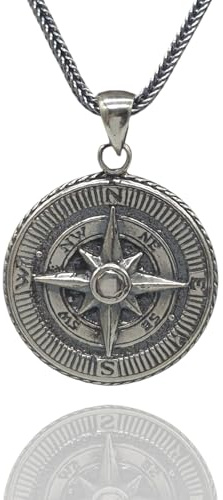 NAHLE Kompass Silber Halskette für Herren Damen Silber Kette Maritim aus 925 Sterling | inkl. Schmuckbox und Silberputztuch ideal zum verschenken