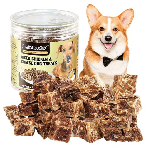 Gebackene Hundeleckerlis Huhn & Käse Würfe, Hundeleckerlie zur Belohnung oder als Training, Leckerli für Hund Getreidefrei und ohne Zucker, 128g