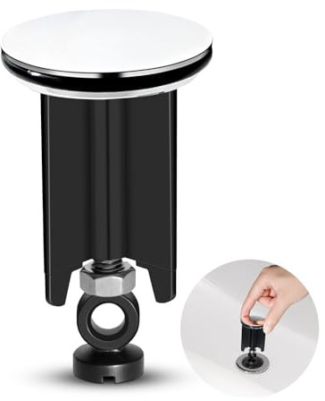 Universal Tapón Desague Lavabo, Ø 40 mm, Hecho de Latón con Sello de Goma, Tapón de Baño Cromado, para Bidés de Baño, Enchufe Regulable en Altura, Libre de óxido y a Prueba de Fugas (Black)