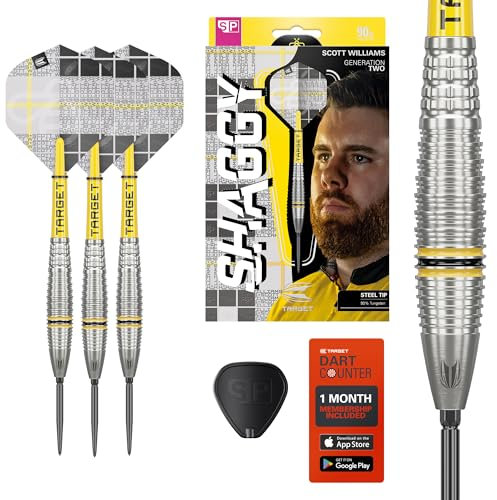 Target Darts Scott Williams Generation 2 Swiss Point-Steeldart-Set, 23 g | Player-Edition G2-Darts aus 90% Wolfram, Pro Ultra No. 2-Flights, Pro Grip Tag-Schäfte und SP-Tool