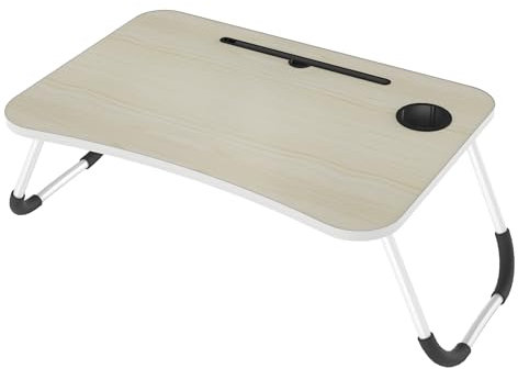 HENGMEI Laptoptisch fürs Bett Laptop Betttisch Faltbarer Lapdesk Laptophalter Schoßtisch Tisch mit Tablet-Schlitz und Cup Slot Notebook Tisch, 40 x 60 x 27 cm(Ahorn Weiß)