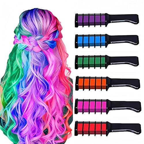 Temporäre Haarkreide-Kämme, 6 Farben Set, Auswaschbar, Ungiftig, für Karneval und Halloween