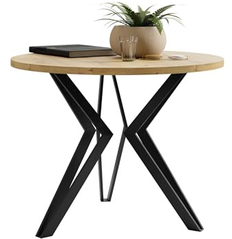 Mirjan24 Couchtisch rund Korku M13, Beistelltisch, Sofatisch, Coffee Table, Wohnzimmertisch mit Schwarz Beine aus Stahl, L:67 x B:67 x H:50 cm (Eiche Artisan/Schwarz.)