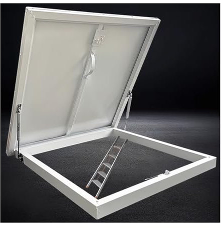 LXBAMKEA Regensichere Dachluke Verzinkter, Pulverbeschichteter Stahl Dachausstiegsluke, Metall-Dachbodentreppen-Abdeckung, Haus Lager Keller Hof Keller Zugangstür, Dachkappen(White,80x80cm)