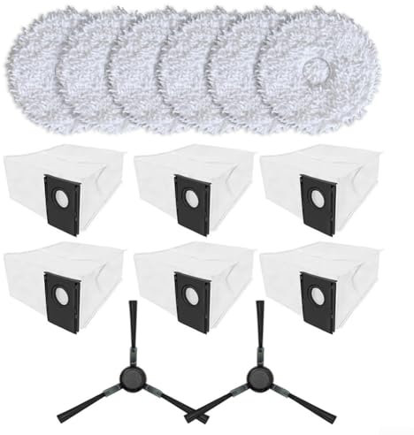 Kit d'accessoires pour EUREKA V15 Pro/pour EUREKA J15 pour Ultra J15 pour aspirateur robot Ultra-Wh, 6 chiffons + 6 sacs à poussière + 2 brosses latérales