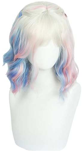 Kolegrial Enid Sinclair Cosplay Perücken Damen Farbverlauf 35CM Kurze Flauschige Gewellte Locken Pony Perücke mit Clip Verkleidung Season 2 Wolfsfrau Enid Halloween Karneval Party Maskenball Wig