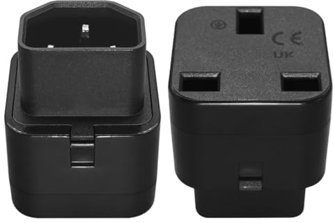 Strhowill IEC320 C14 to UK 3-Pin Plug Adapter, 2 Pack | C14 male to UK BS1363 3-pin female adapter, 13A 250V premium copper & ABS sturdy build,for computer, monitor, server and UPS