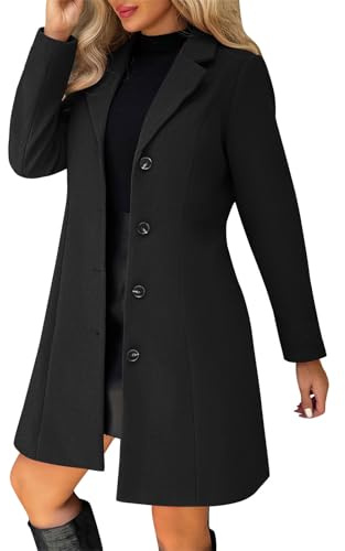 Dyhxuan Trenchcoat Damen Mittellang Wollmantel Einreihiger Wollmantel Umlegekragen Übergangsjacke Elegant Einfarbig Mantel Knielang Wintercoat Herbst Winter Outwear