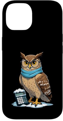 Eule mit Brille und Taschenrechner im Schnee Hülle für iPhone 14
