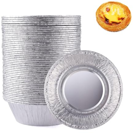 100 Pcs Disposable Foil Trays, Non-Stick Egg Tart Muffin Baking Cups, Aluminum Foil Pastry Cases for Baking Cooking Cakes Buns and Desserts