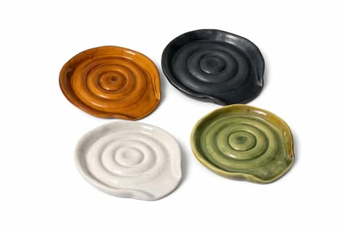 Repose Cuillère en Céramique Marbrée - Design Elégant - Support pour Cuillère et Spatule - Accessoire Cuisine Moderne (Blanc Perlé)