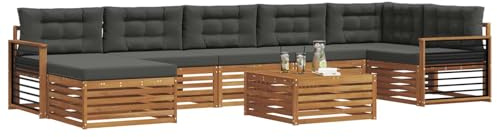 vidaXL Sofagarnituren 8 pcs Natur und Anthrazit Massivholz Akazie, Garten Ecksofa Set, modernes Outdoor-Möbel, strapazierfähig, zum Chillen am Pool, für die Terrasse