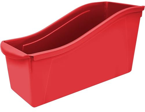 Storex Large Book Bin, Interlocking Plastic Organizer for Home, Office and Classroom, Red, 6-Pack (71102U06C)