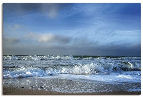 ARTLAND Wanddeko Leinwand Bilder Wandbild 90 x 60 cm Ostsee Meer Strand Sand Wellen Sommer Urlaub J8TO